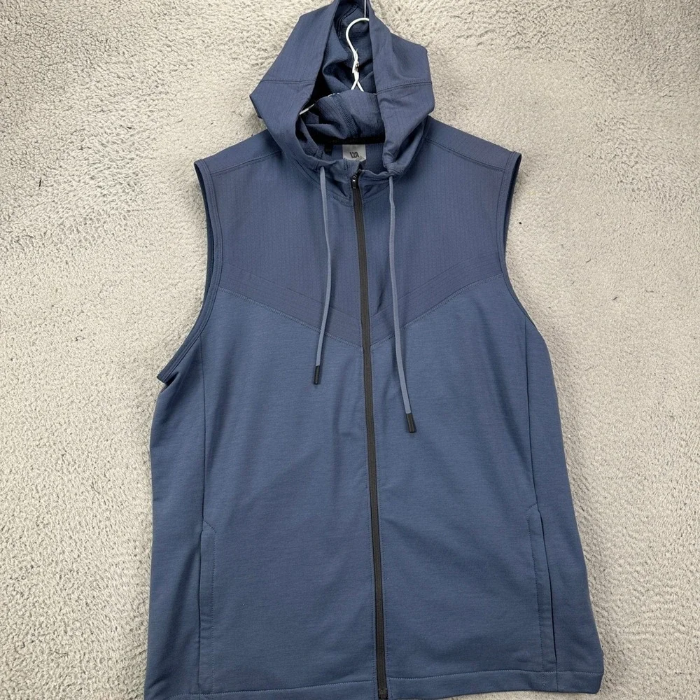 VRST Vest Mens Large Blue Hoodie Athletic Training Full Zip Sleeveless Stretch